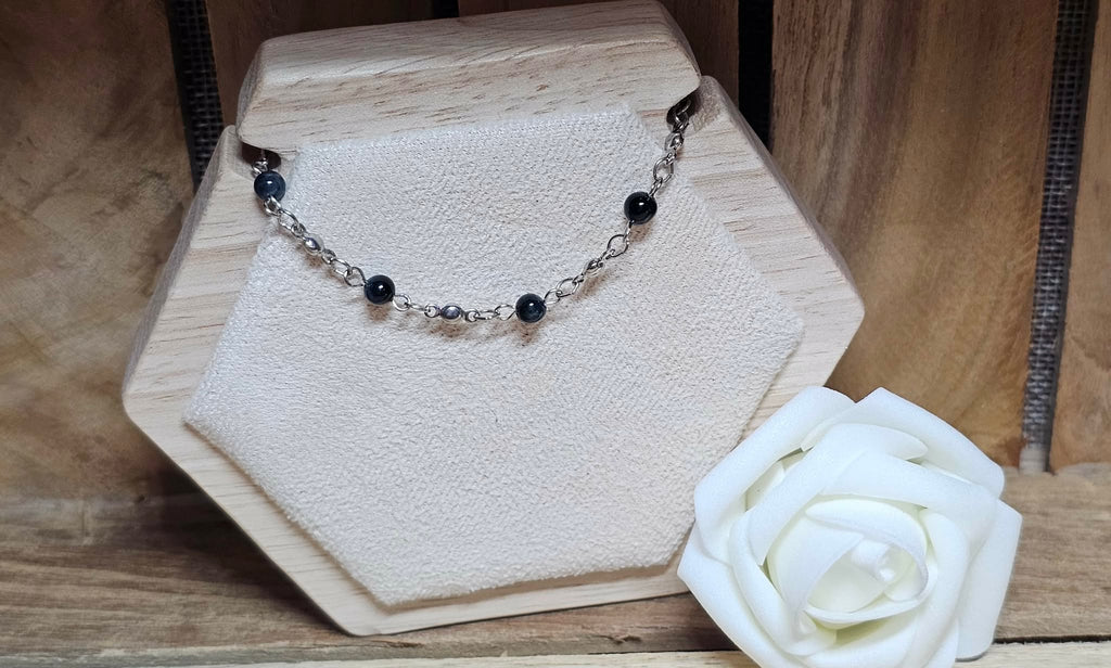 Bracelet L'Idylle en Obsidienne – Acier Inoxydable Argenté