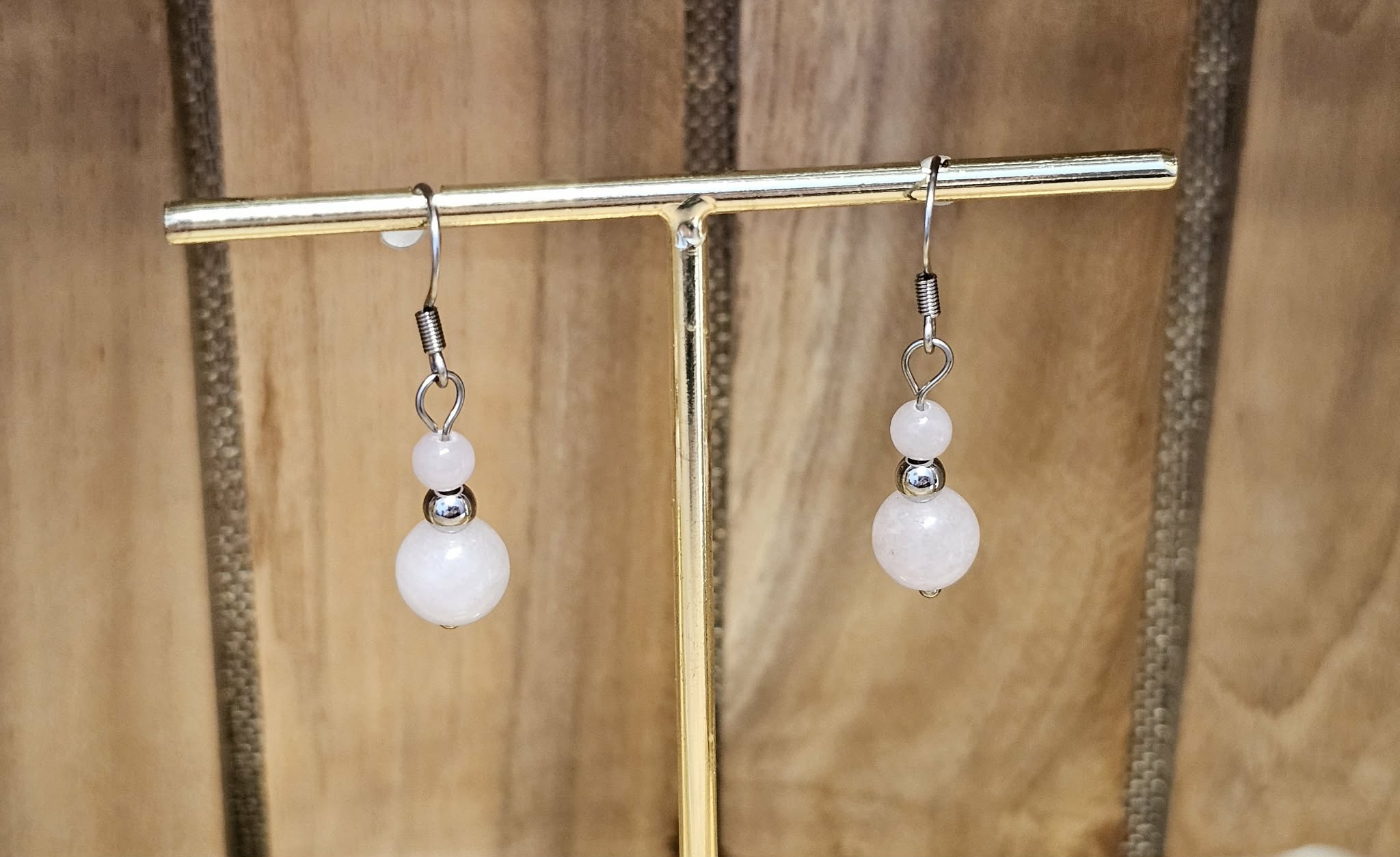 Boucles d’Oreilles Pendantes Douceur - Quartz Rose