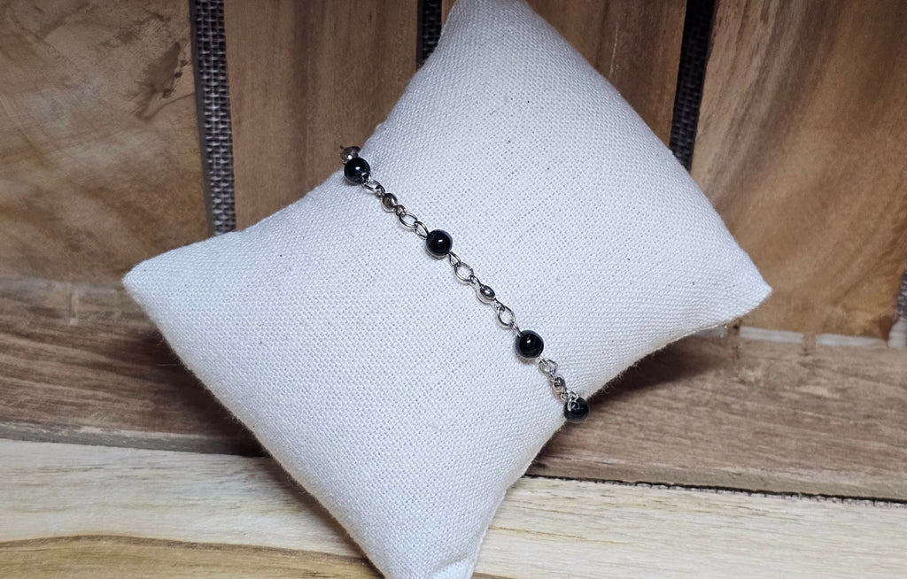 Bracelet L'Idylle en Obsidienne – Acier Inoxydable Argenté