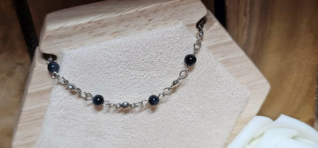 Bracelet L'Idylle en Obsidienne – Acier Inoxydable Argenté